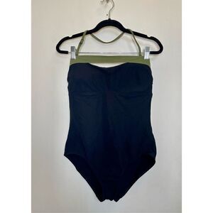 Flagpole NYC Gemma Keyhole Black with green trim Bandeau Swimsuit size M